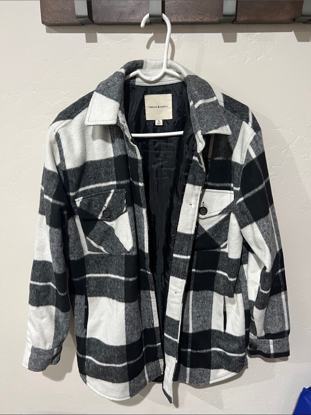 Thread & Supply Black and White Plaid Lightweight Shacket